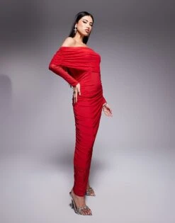 Never Fully Dressed Ruched Midaxi Dress In Red For Women
