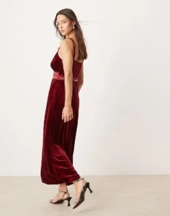 Never Fully Dressed Mimi Velvet Maxi Dress In Burgundy For Women -Never Fully Dressed Sales 207417794 3