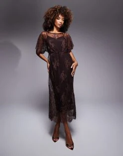 Never Fully Dressed Tilly Lace Midaxi Dress In Chocolate For Women Deep Chocolate