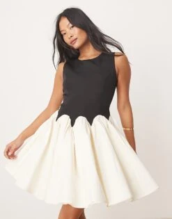 Never Fully Dressed Petite Contrast Drop Hem Mini Dress In Monochrome For Women -Never Fully Dressed Sales 207418164 1 monochrome 1