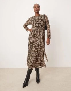 Never Fully Dressed Plus Tie Front Mesh Midaxi Dress In Leopard For Women
