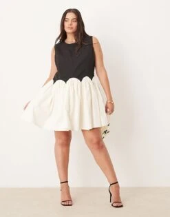 Never Fully Dressed Plus Contrast Drop Hem Mini Dress In Monochrome For Women -Never Fully Dressed Sales 207419145 4