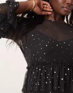 Never Fully Dressed Plus Star Print Mesh Midaxi Dress In Black For Women -Never Fully Dressed Sales 207419207 4