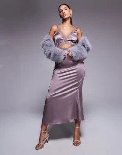 Never Fully Dressed Mimi Lace Cut-out Slip Maxi Dress In Mink For Women -Never Fully Dressed Sales 207553612 1 mink 1