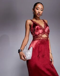 Never Fully Dressed Mimi Lace Cut-out Slip Midaxi Dress In Oxblood For Women -Never Fully Dressed Sales 207553621 3