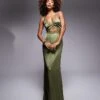 Never Fully Dressed Mimi Lace Cut-out Slip Maxi Dress In Olive For Women