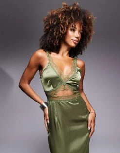Never Fully Dressed Mimi Lace Cut-out Slip Maxi Dress In Olive For Women -Never Fully Dressed Sales 207553637 3