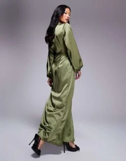 Never Fully Dressed Petite Mimi Long Sleeve Lace Cut-out Slip Maxi Dress In Olive For Women -Never Fully Dressed Sales 207554913 2