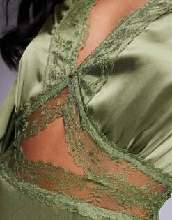 Never Fully Dressed Petite Mimi Long Sleeve Lace Cut-out Slip Maxi Dress In Olive For Women -Never Fully Dressed Sales 207554913 3