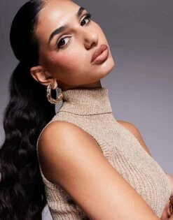 Never Fully Dressed High Neck Rib Knit Top In Gold For Women -Never Fully Dressed Sales 207557832 3