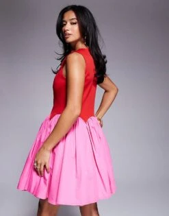 Never Fully Dressed Petite Contrast Mini Dress In Red And Pink For Women Red/pink -Never Fully Dressed Sales 207667652 3