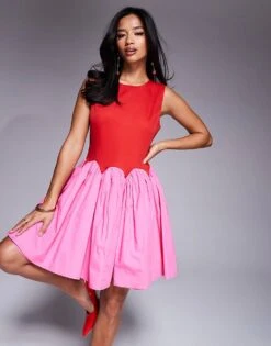 Never Fully Dressed Petite Contrast Mini Dress In Red And Pink For Women Red/pink -Never Fully Dressed Sales 207667652 4