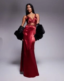Never Fully Dressed Mimi Satin Midaxi Dress In Burgundy For Women -Never Fully Dressed Sales 207742995 1 burgundy 1