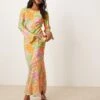 Never Fully Dressed Petite Long Sleeve Maxi Dress In Patchwork Print For Women Multi