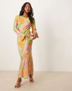 Never Fully Dressed Petite Long Sleeve Maxi Dress In Patchwork Print For Women Multi
