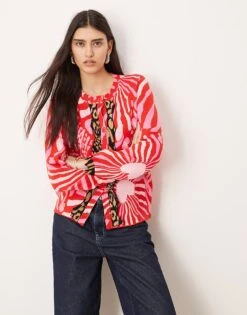Never Fully Dressed Contrast Leopard Cardigan In Pink And Red For Women Pink/red -Never Fully Dressed Sales 207968419 1 pinkred 1