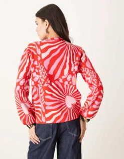 Never Fully Dressed Contrast Leopard Cardigan In Pink And Red For Women Pink/red -Never Fully Dressed Sales 207968419 3