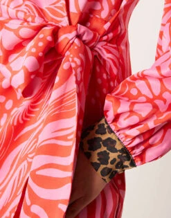 Never Fully Dressed Contrast Cuff Animal Print Mini Dress In Red And Pink For Women Pink/red -Never Fully Dressed Sales 207968424 3