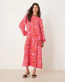 Never Fully Dressed Oversized Drop Hem Midaxi Dress In Red And Pink For Women Red/pink -Never Fully Dressed Sales 207968438 1 redpink 1
