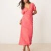 Never Fully Dressed Lace Trim Midaxi Dress In Red And Pink Print For Women Red/pink