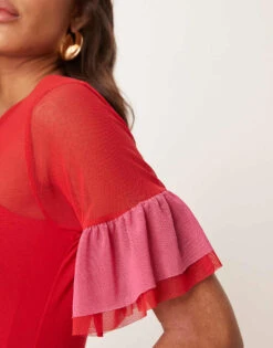 Never Fully Dressed Mesh Ruffle Maxi Dress In Red And Pink For Women Red/pink -Never Fully Dressed Sales 207968462 3