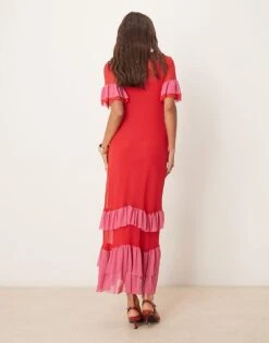 Never Fully Dressed Mesh Ruffle Maxi Dress In Red And Pink For Women Red/pink -Never Fully Dressed Sales 207968462 4