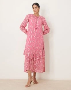 Never Fully Dressed Metallic Midaxi Dress In Pink For Women Pink/gold