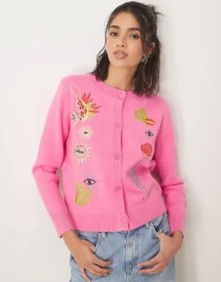 Never Fully Dressed Embroidered Cardigan In Pink For Women