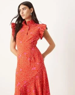 Never Fully Dressed Contrast Sleeve Midaxi Dress In Red And Pink For Women Red/pink -Never Fully Dressed Sales 207968498 3