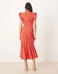 Never Fully Dressed Contrast Sleeve Midaxi Dress In Red And Pink For Women Red/pink -Never Fully Dressed Sales 207968498 4