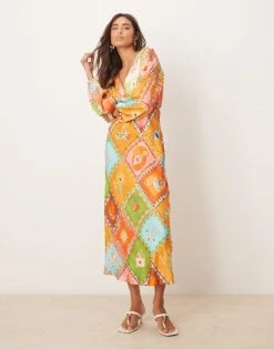 Never Fully Dressed Balloon Sleeve Midaxi Dress In Multi Print For Women