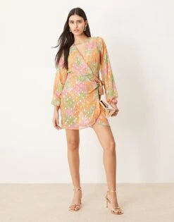 Never Fully Dressed Metallic Wrap Mini Dress In Multi-colour For Women Multi/gold -Never Fully Dressed Sales 208066678 2