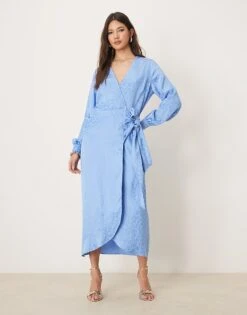 Never Fully Dressed Satin Embossed Wrap Midaxi Dress In Powder Blue For Women -Never Fully Dressed Sales 208066687 1 powderblue 1