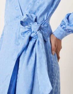 Never Fully Dressed Satin Embossed Wrap Midaxi Dress In Powder Blue For Women -Never Fully Dressed Sales 208066687 3