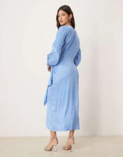 Never Fully Dressed Satin Embossed Wrap Midaxi Dress In Powder Blue For Women -Never Fully Dressed Sales 208066687 4