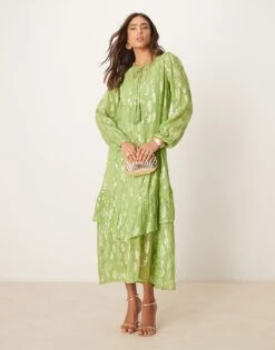 Never Fully Dressed Metallic Oversized Midaxi Dress In Green For Women -Never Fully Dressed Sales 208066703 1 green 1