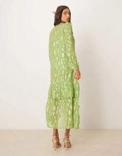 Never Fully Dressed Metallic Oversized Midaxi Dress In Green For Women -Never Fully Dressed Sales 208066703 3