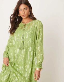 Never Fully Dressed Metallic Oversized Midaxi Dress In Green For Women -Never Fully Dressed Sales 208066703 4
