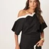 Never Fully Dressed Contrast Off Shoulder Asymmetrical Top Co-ord In Black For Women