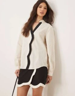Never Fully Dressed Miley Contrast Shirt Co-ord In Cream For Women -Never Fully Dressed Sales 208066727 1 cream 1