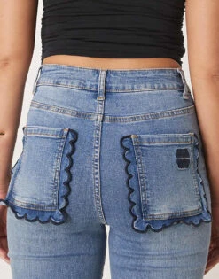 Never Fully Dressed Flared Scallop Jeans In Denim For Women -Never Fully Dressed Sales 208066793 4