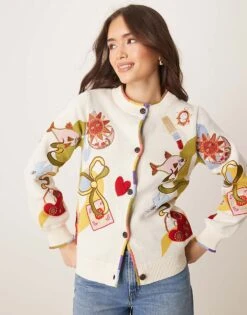 Never Fully Dressed Embroidered Cardigan In Cream For Women