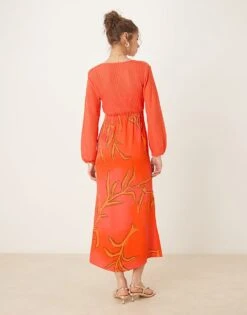 Never Fully Dressed Contrast Balloon Sleeve Midaxi Dress In Orange Giraffe Print For Women -Never Fully Dressed Sales 208067030 4