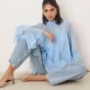 Never Fully Dressed Oversized Ruffle Top In Powder Blue For Women