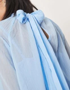 Never Fully Dressed Oversized Ruffle Top In Powder Blue For Women -Never Fully Dressed Sales 208067038 3