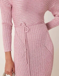 Never Fully Dressed Off Shoulder Knitted Maxi Dress In Baby Pink For Women -Never Fully Dressed Sales 208133084 3