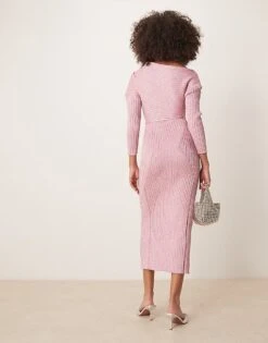 Never Fully Dressed Off Shoulder Knitted Maxi Dress In Baby Pink For Women -Never Fully Dressed Sales 208133084 4