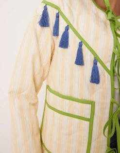 Never Fully Dressed Tassel Trim Stripe Jacket In Cream For Women Cream/green -Never Fully Dressed Sales 208158355 3