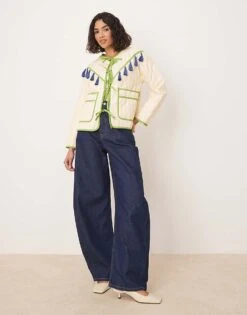 Never Fully Dressed Tassel Trim Stripe Jacket In Cream For Women Cream/green -Never Fully Dressed Sales 208158355 4