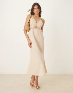 Never Fully Dressed Mimi Linen Cut-out Midaxi Dress In Oatmeal For Women -Never Fully Dressed Sales 208347869 1 oatmeal 1